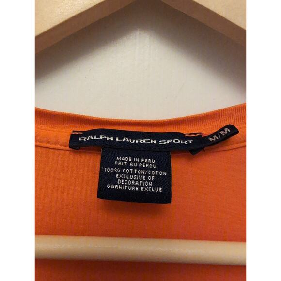 Vintage Ralph Lauren Sport Orange V-Neck Tee Shirt Top 100% Cotton Basic Fall - Picture 3 of 4